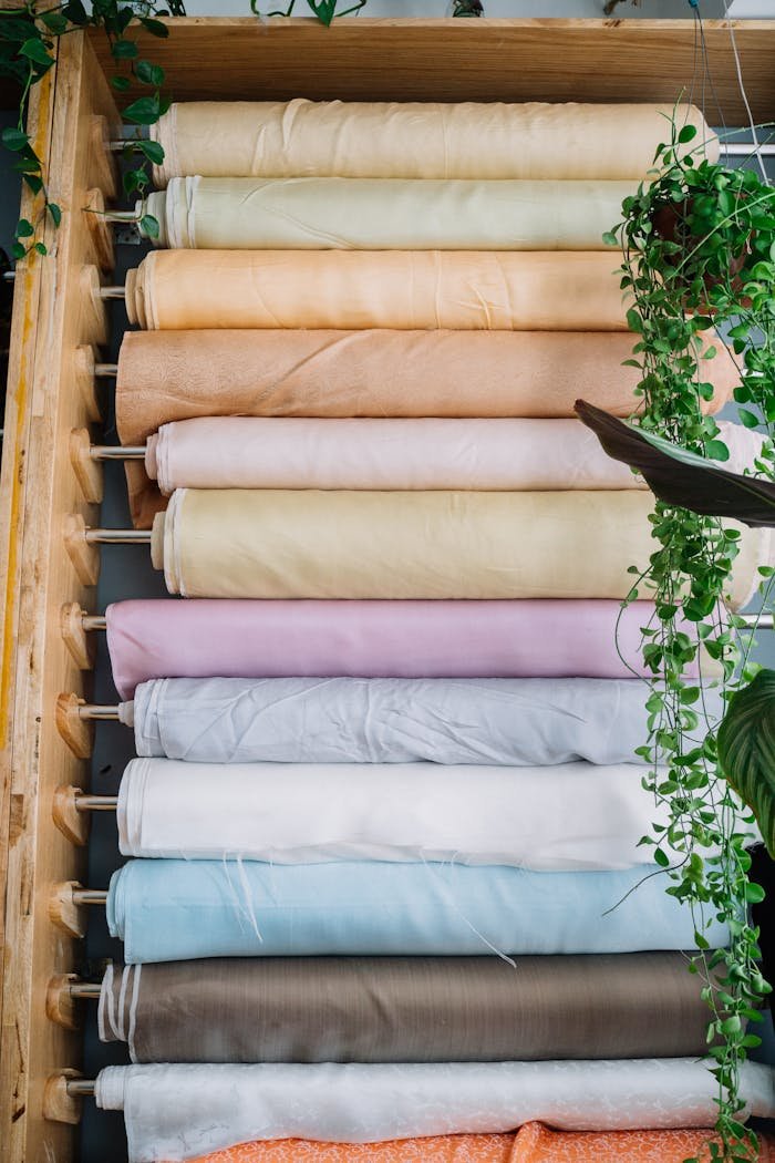 Rack with Rolls of Fabric in a Tailor Shop